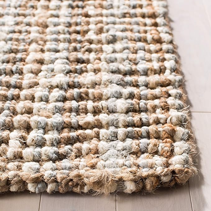 SAFAVIEH Natural Fiber Collection Runner Rug - 2'6" x 10', Grey & Natural, Handmade Chunky Textured Jute 0.75-inch Thick, Ideal for High Traffic Areas in Living Room, Bedroom (NF447K)