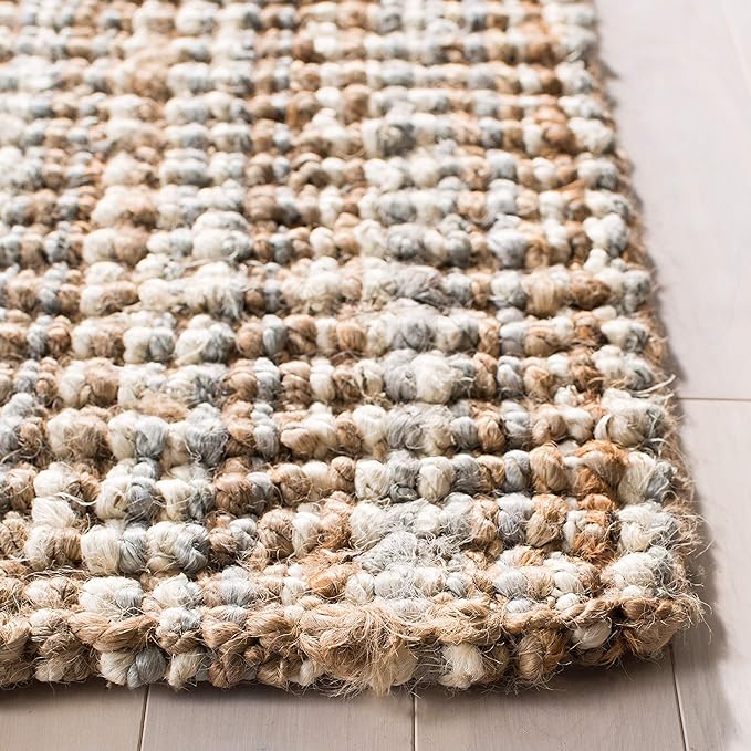 SAFAVIEH Natural Fiber Collection Area Rug - 6' x 9', Grey & Natural, Handmade Chunky Textured Jute 0.75-inch Thick, Ideal for High Traffic Areas in Living Room, Bedroom (NF447K)