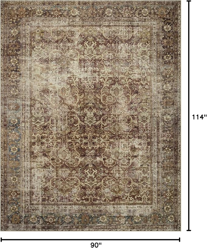 Loloi Magnolia Home by Joanna Gaines Sinclair Collection SIN-01 Rust/Lagoon 7'-6" x 9'-6", .25" Pile Height, Machine Washable, Area Rug
