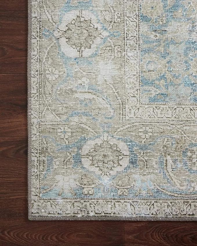 Loloi II Wynter Collection WYN-10 Ocean/Silver 2'-0" x 5'-0", .13" Thick, Accent Rug, Soft, Durable, Printed, Vintage Inspired, Low Pile, Non-Shedding, Easy Clean, Living Room Rug