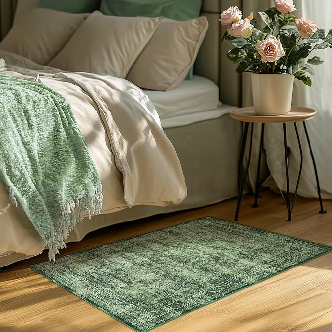 2x3 ft Boho Green Runner Rug – Washable, Non-Slip Area Rug for Kitchen, Outdoor & Home, Soft & Durable, Perfect for Entryways, Hallways & Living Rooms