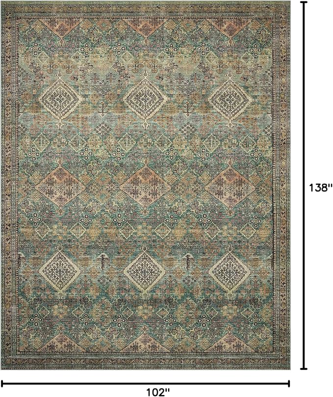 Loloi Magnolia Home by Joanna Gaines Sinclair Collection SIN-03 Turquoise/Multi 8'-6" x 11'-6", .25" Pile Height, Machine Washable, Area Rug