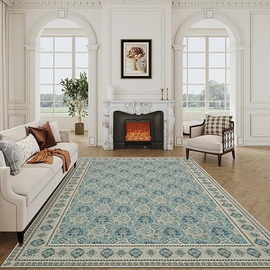 Vintage Rug 6x9 Washable Area Rug with Non-Slip Backing Low-Pile Soft Printed Rug for Living Room Bedroom Dining Room Nursery - Maya