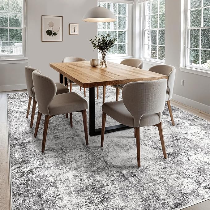 10x12 Area Rug Living Room Rugs - Washable Neutral Modern Abstract Soft Thin Large Rug Indoor Floor No Slip Rug Carpet for Bedroom Under Dining Table Home Office Decor - Grey