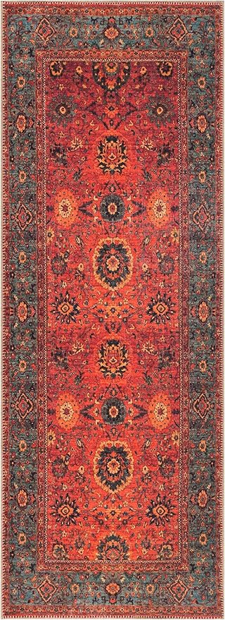 Keen Home Design Machine Washable Area Rugs with Non-Slip Backing, Ideal for Hallway, Living Room, Bedroom, Kitchen and Laundry Room, Vintage Moroccan and Low Pile Rug - (2'6'' x 12'), 166000