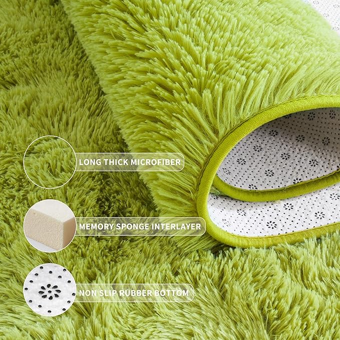 Tepook Soft Runner Rugs for Bedroom 2x6 ft with Rubber Backing, Green Fluffy Rugs for Living Room, Shag Bedside Rug Fuzzy Plush Carpet for Room, Area Rug for Dorm Nursery Hallway Indoor Home Decor