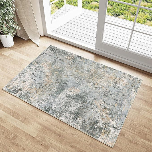 2x3 Door Mat Small Rug Machine Washable Area Rug Green Entryway Rugs Entrance Abstract Low Pile Carpet Kitchen Bedroom Office Non Slip