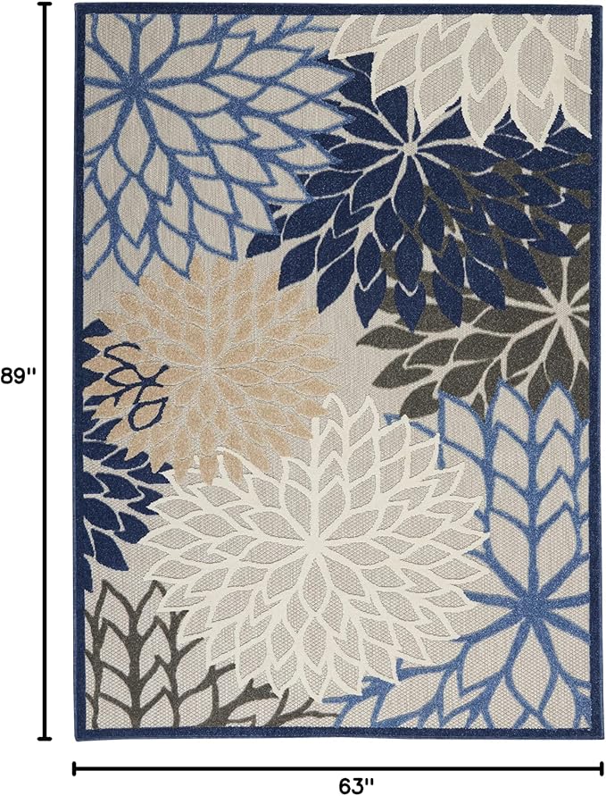 Nourison Aloha 5'3" x 7'5" Fabric Indoor/Outdoor Rug in Blue/Multi-Color