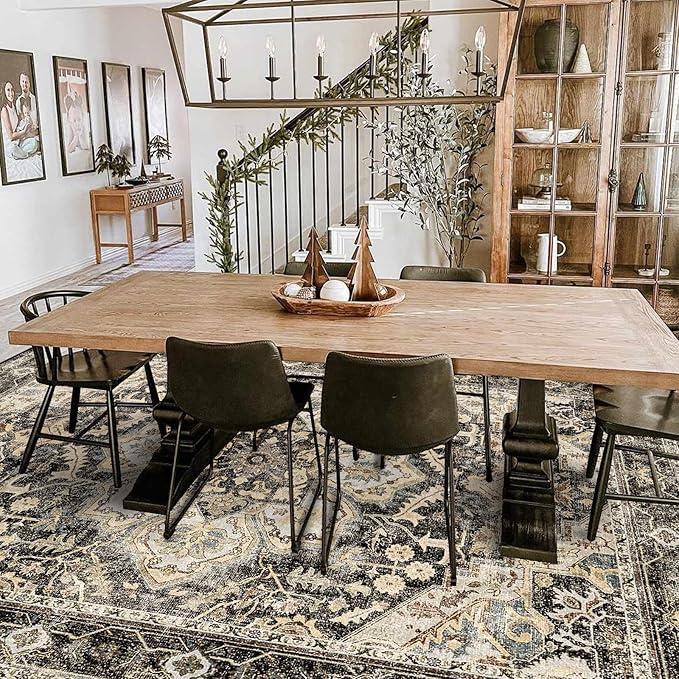 Washable Area Rugs 8x10 - Large Rugs for Living Room Non-Slip Non-Shedding Thin Carpet for Bedroom Kitchen Stain and Water Resistant Indoor Carpets (Black/Grey, 8x10)