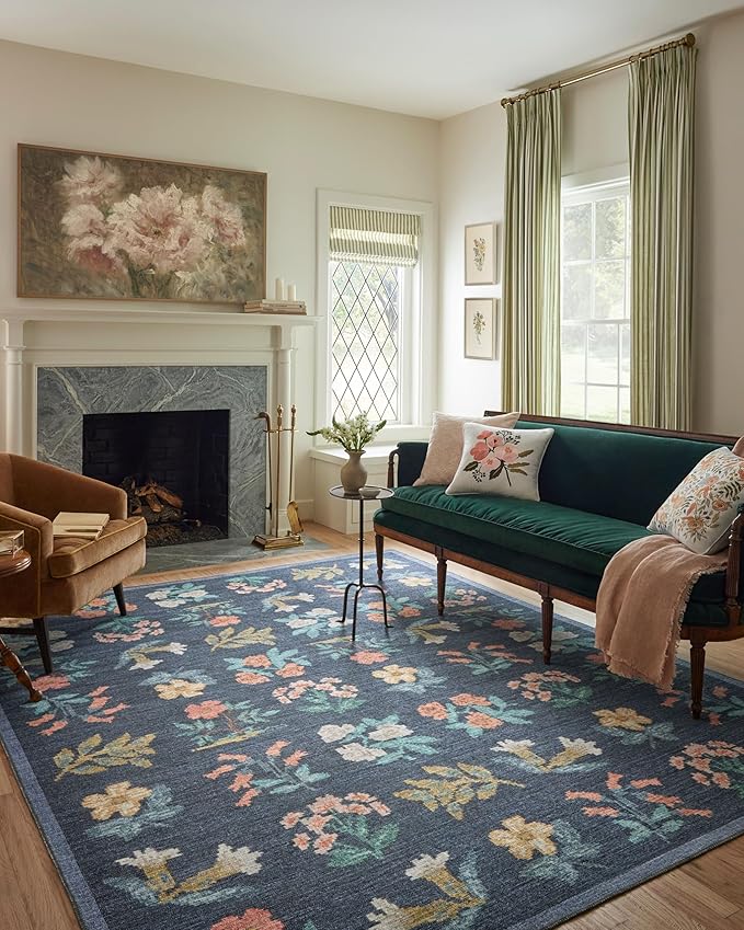 Loloi Rifle Paper Co. Rosa Collection RSA-03 Navy 7'-6" x 9'-6" Area Rug