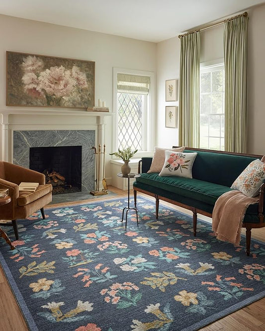 Loloi Rifle Paper Co. Rosa Collection RSA-03 Navy 7'-6" x 9'-6" Area Rug