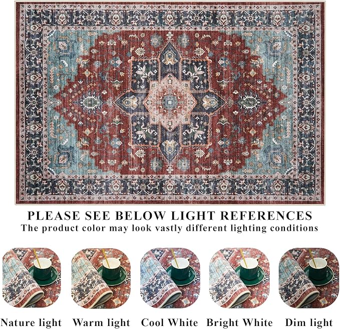 RUUGME Washable 9X12 Area Rugs - Large Boho Rugs for Living Room Stain Resistant Carpet Vintage Tribal Rugs for Bedroom Kitchen Bathroom with Non Slip Backing Home Decor Floor Decoration Mat 9x12 Red