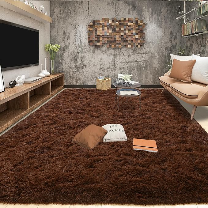 Tepook Super Soft Fluffy Rugs for Living Room, Shag 6x9 Area Rugs for Bedroom, Modern Shaggy Rug Fuzzy Carpets for Kids, Plush Indoor Nursery Home Decor Rug with Non-Slip Bottom, Brown