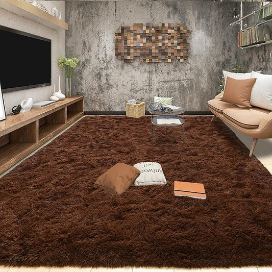 Tepook Super Soft Fluffy Rugs for Living Room, Shag 6x9 Area Rugs for Bedroom, Modern Shaggy Rug Fuzzy Carpets for Kids, Plush Indoor Nursery Home Decor Rug with Non-Slip Bottom, Brown