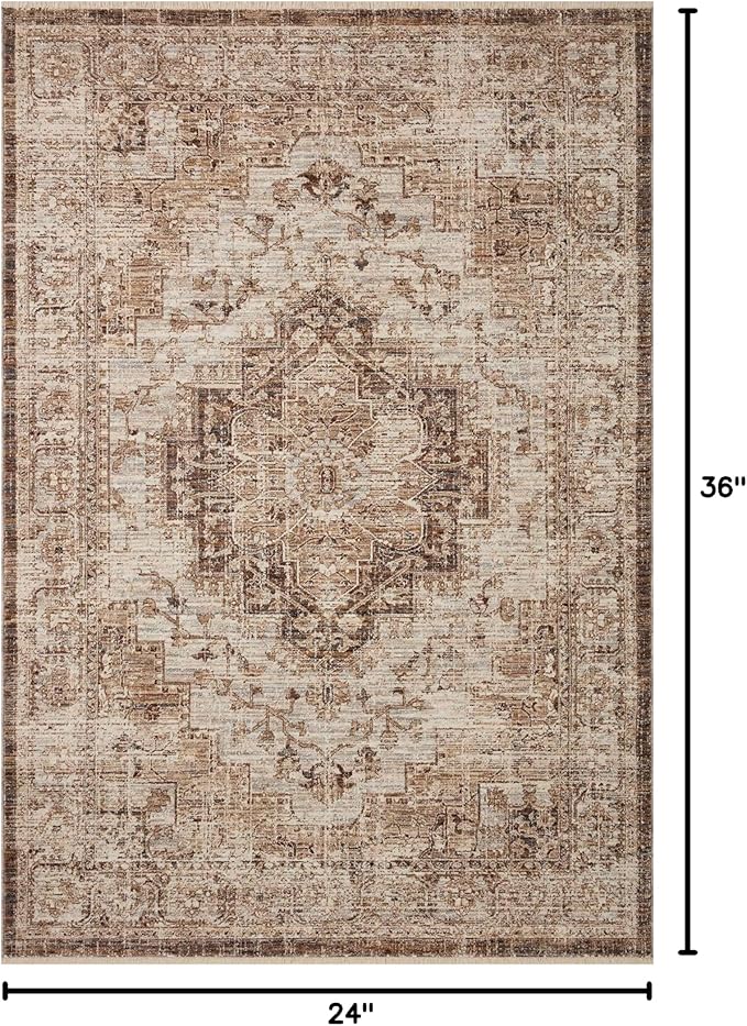 Loloi Sorrento Collection 2'-0" x 3'-0" Accent Rug in Mocha/Multi - Vintage Inspired Patterned Area Rug, Unique Area Rug for Living Room, Bedroom, Dining Area