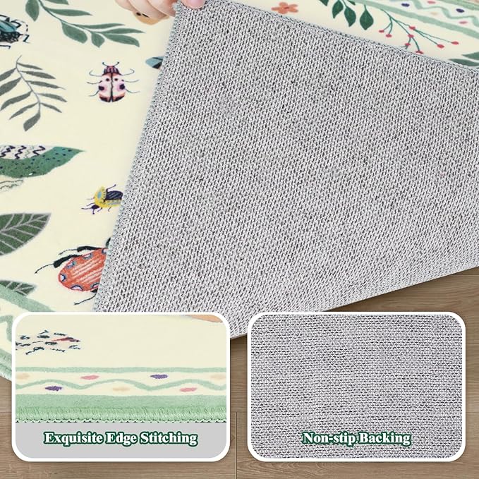 ASPMIZ Insect Area Rug 3X5, Beige Bedroom Rug Non Slip, Spring Summer Washable Rug Farmhouse Butterfly Living Room Rugs Low Pile, Soft Faux Wool Throw Carpet for Entryway, Office, Nursery, Beige