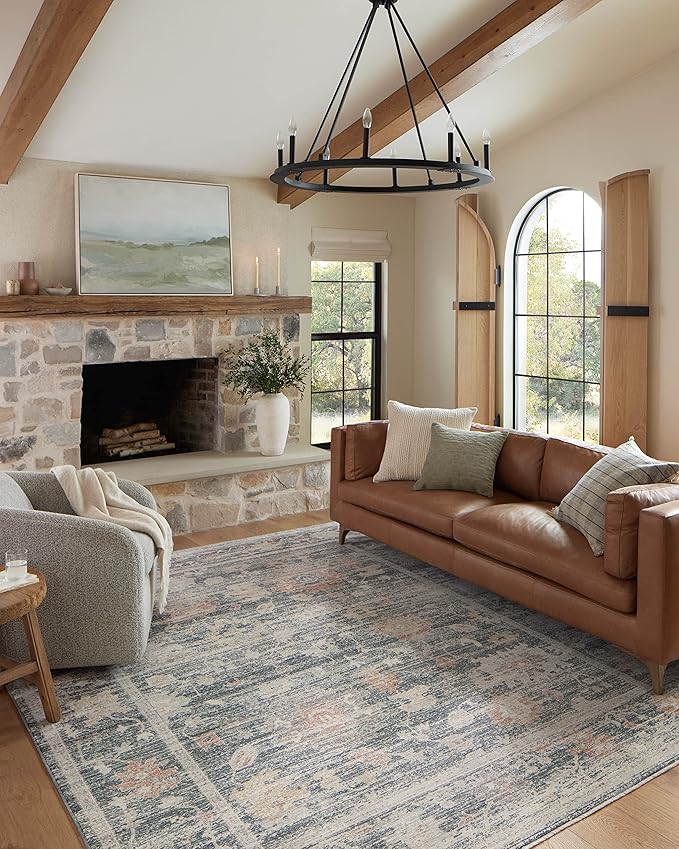 Loloi Magnolia Home by Joanna Gaines Millie Collection MIE-01 Blue/Multi 7'-10" x 7'-10", .25" Pile Height, Round Area Rug
