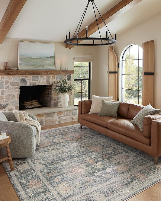 Loloi Magnolia Home by Joanna Gaines Millie Collection MIE-01 Blue/Multi 2'-7" x 14', .25" Pile Height, Runner Rug
