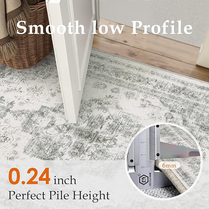 Washable Rug 9x12 Area Rug for Living Room Gray Vintage Boho Medallion Large Grey Distressed Retro Carpet Non Slip Indoor Low Pile Small Soft Bedroom Dining Room Home Office