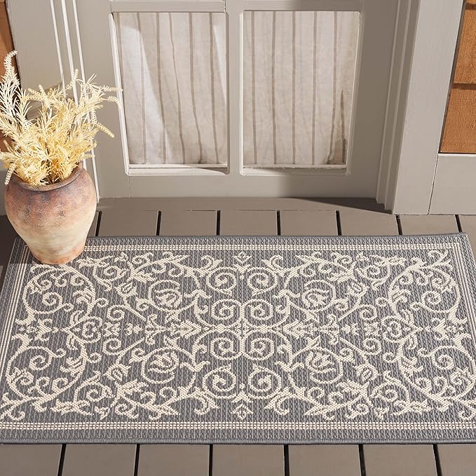 SAFAVIEH Courtyard Collection Accent Rug - 2'7" x 5', Grey & Natural, Indoor/Outdoor & Washable, Ideal for High Traffic Areas in Patio, Backyard, Mudroom, Entryway, Doormat (CY2098-3606-3)