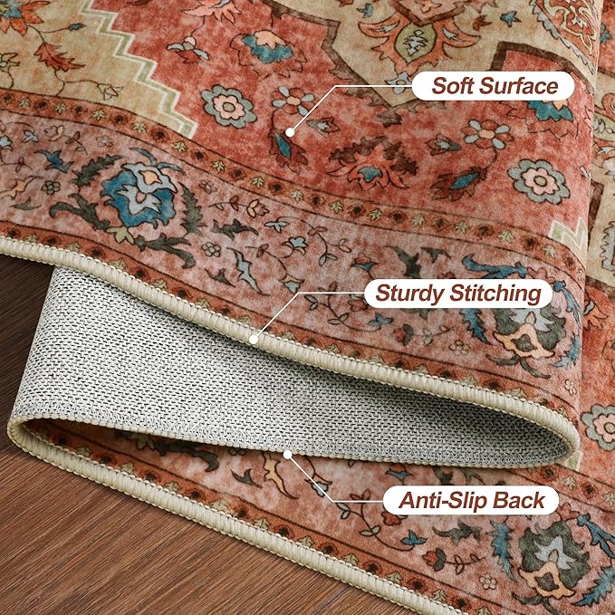 Vintage Rug 2x3 Washable Rug for Entryway, Non Slip Small Area Rug, Indoor Front Door Rug, Print Distressed Door Mat Carpet, Soft Low Pile Rugs for Entrance Kitchen Bedroom Bathroom