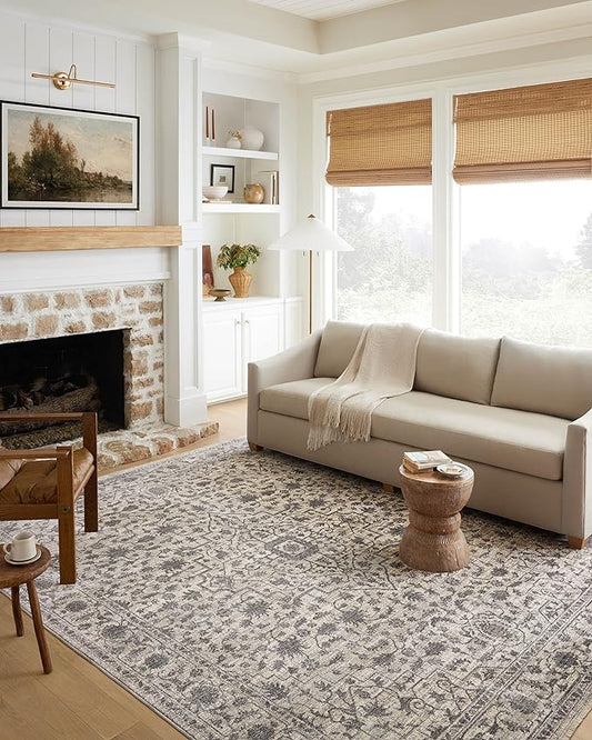 Loloi Sorrento Collection 9'-6" x 13'-1" Area Rug in Mist/Charcoal - Vintage Inspired Patterned Area Rug, Unique Area Rug for Living Room, Bedroom, Dining Area