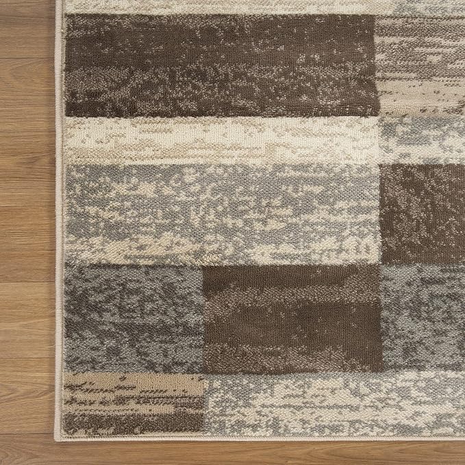 SUPERIOR Indoor Area Rug, Jute Backed, Modern Geometric Patchwork Floor Decor for Bedroom, Office, Living Room, Entryway, Hardwood Floors, Rockwood Collection, 8' x 10', Slate