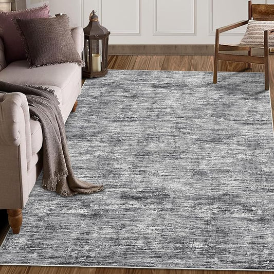 4x6 Area Rug, Machine Washable for Living Room, Solid Bedroom Rug, Non-Slip Low Pile Large Dining Room Carpet, Contemporary for Entryway Home Decor, Ivory