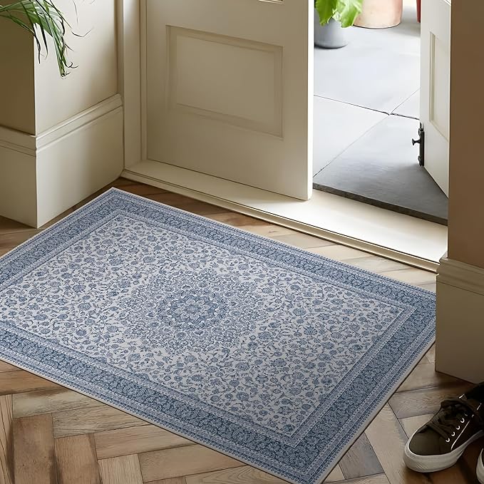 Floral Doormat Entryway Rug Washable Area Rug 2x3, Spill-Proof Surface, Non-Slip Backing, Cozy Soft Faux Wool, Printed Rugs 2x3, Bathroom Rugs, Bedroom Rugs - Ieve