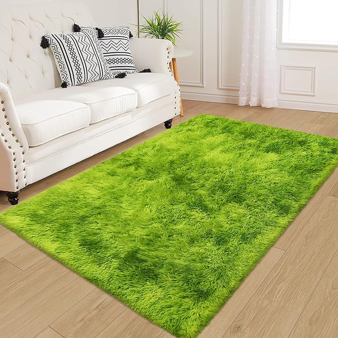 Tie Dyed Grass Green Rug 3x5 ft,Soft Plush Furry Shag Area Rugs Fluffy Fuzzy Carpet,for Bedroom Living Room Indoor Floor Rug Kids Girls Boys Home Decor Aesthetic, Dorm Nursery