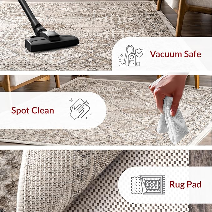nuLOOM Oval 8x10 Becca Traditional Tiled Area Rug, Beige, Faded Transitional Design, Stain Resistant, For Bedroom, Dining Room, Living Room, Hallway, Office, Kitchen, Entryway