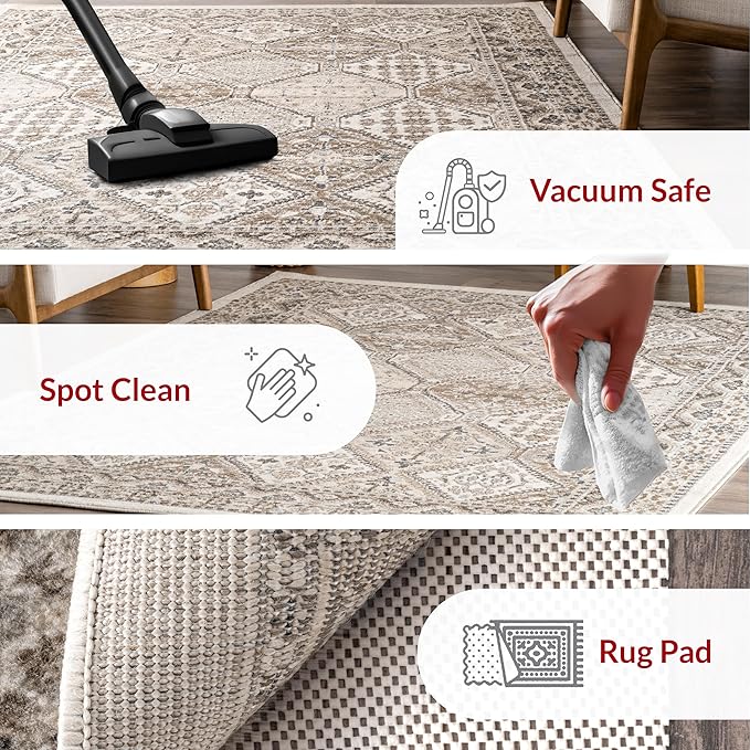 nuLOOM 6 Square Becca Traditional Tiled Area Rug, Beige, Faded Transitional Design, Stain Resistant, For Bedroom, Dining Room, Living Room, Hallway, Office, Kitchen, Entryway