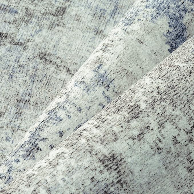 2x6 Runner Rug for Hallways Blue Grey Non Slip Washable Neutral Modern Abstract Indoor Rug Thin Soft Throw Low Pile Kitchen Carpet for Bedside, Bedroom, Bathroom, Entryway