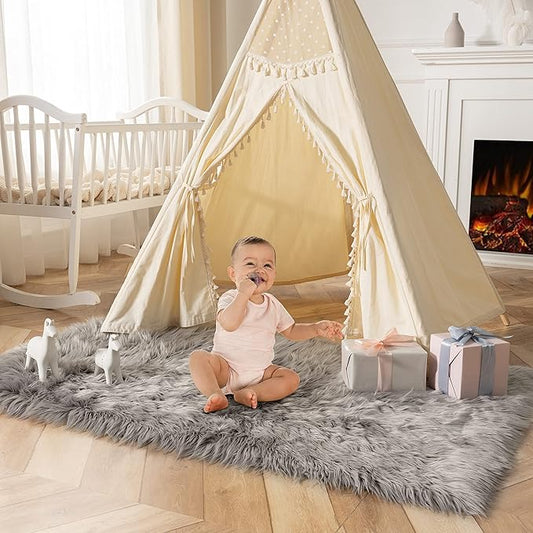 Ashler faux fur rug, Fluffy Shaggy Area Rug Ultra Soft 3 x 5 Feet Rectangle Fur Rug Grey Fuzzy Rug Machine Washable Shag Rug, Nursery Decor Throw Rugs for Bedroom, kids room, Living Room