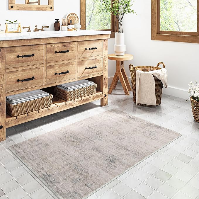2x3 Door Mat Small Rug Machine Washable Area Rug Grey Entryway Rugs Entrance Abstract Low Pile Carpet for Kitchen Bedroom Office Non Slip