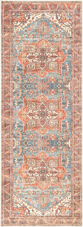 Keen Home Design Machine Washable Area Rugs with Non-Slip Backing, Ideal for Hallway, Living Room, Bedroom, Kitchen and Laundry Room, Vintage Moroccan and Low Pile Rug - (2'6'' x 10'), 204500