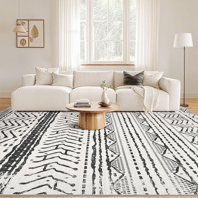 Black Rug Living Room 5X7: Washable Boho Large Neutral Soft Rug Modern Stain Resistant Moroccan Indoor Non Slip Floor Carpet for Bedroom Nursery Kids Playroom Office Dining Room Classroom Dorm