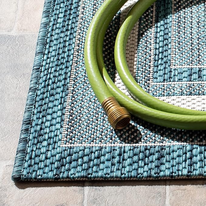 SAFAVIEH Courtyard Collection 6'7" x 9'6" Ivory / Teal CY8475 Indoor/ Outside Waterproof Easy cleansingPatio Backyard Mudroom Area Mat