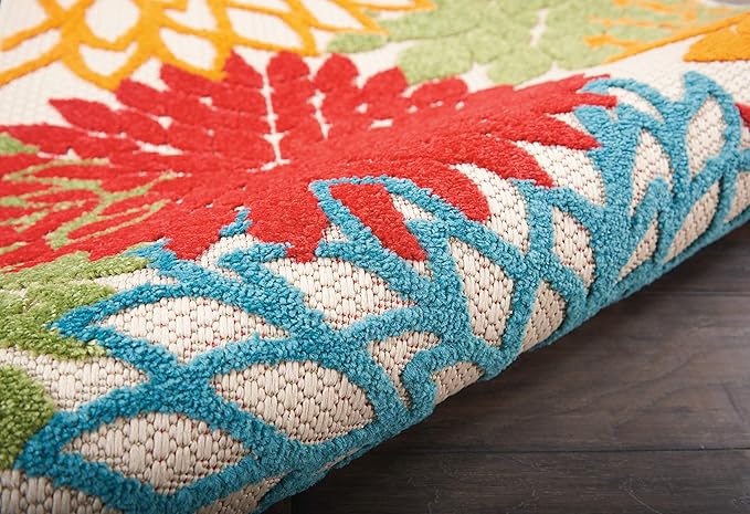 Nourison Aloha Indoor/Outdoor Floral Green Multicolor 2'3"X12' Area Rug Runner (2'x12')