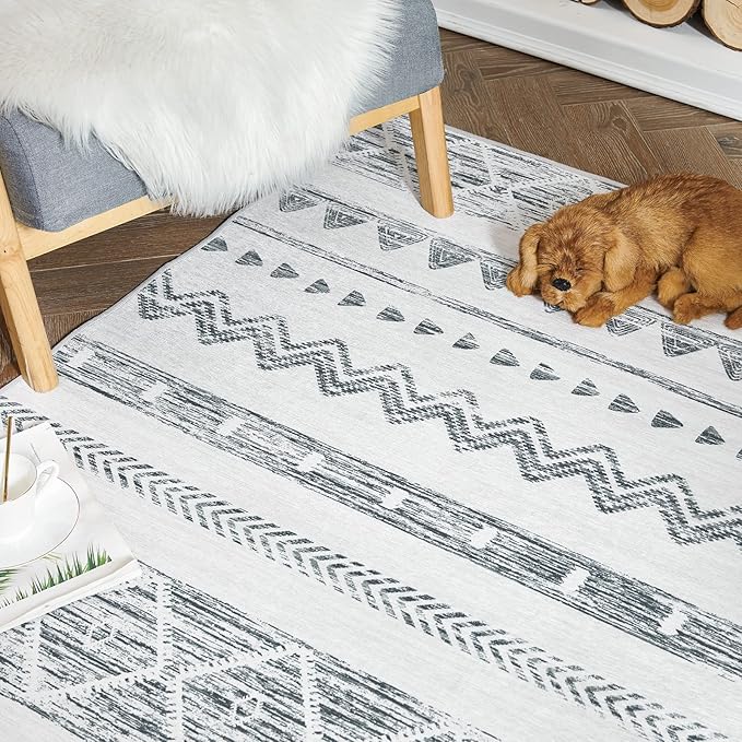 jinchan Area Rug 2x3 Moroccan Entryway Ultra-Thin Door Mat Washable Boho Geometric Rug Non-Slip Carpet for Bathroom Bedroom Laundry Room Charcoal