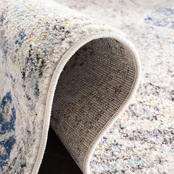 SAFAVIEH Madison Collection Runner Rug - 2'3" x 18', Ivory & Aqua, Boho Chic Distressed Design, Non-Shedding & Easy Care, Ideal for High Traffic Areas in Living Room, Bedroom (MAD611A)