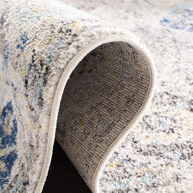 SAFAVIEH Madison Collection Runner Rug - 2'3" x 12', Ivory & Aqua, Boho Chic Distressed Design, Non-Shedding & Easy Care, Ideal for High Traffic Areas in Living Room, Bedroom (MAD611A)