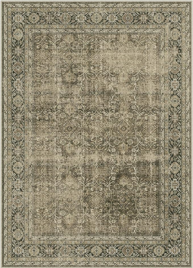 Vintage Area Rug 4x6 Light Brown Bedroom Indoor Kitchen Washable Living Room Carpet Tribal Distressed Retro Accent Throw Rug for Office Dining Room Bathroom Faux Wool