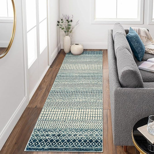 Moroccan Runners for Hallways, 2x8 Non-Slip Runner Rugs with Rubber Backing,Ultra Soft Washable Distressed Vintage Boho Rug Carpet Runner Rugs for Bedroom Bathroom Kitchen Laundry Room