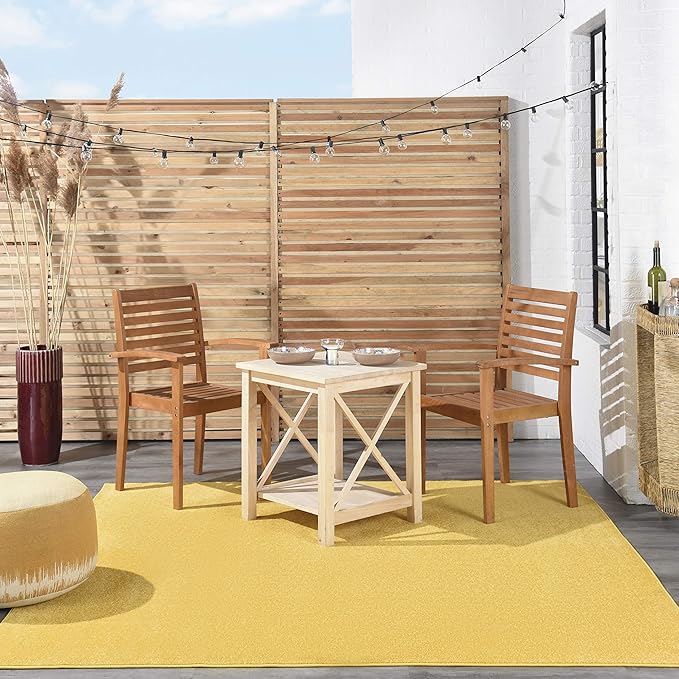 Nourison Essentials Indoor/Outdoor Yellow 5' x Square Area Rug, Easy Cleaning, Non Shedding, Bed Room, Living Room, Dining Room, Backyard, Deck, Patio (5 Square)