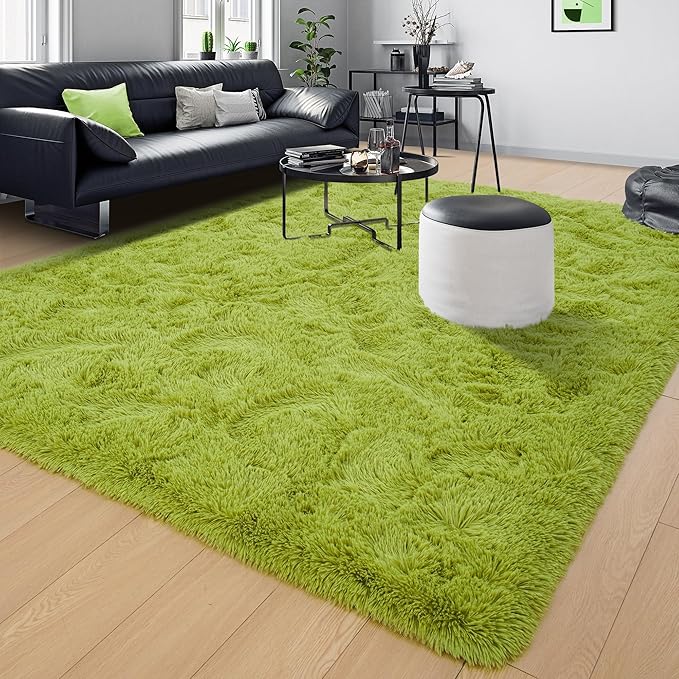 Tepook Super Soft Fluffy Rug for Bedroom, Modern Shaggy Rug Fuzzy Kids Rug for Living Room, Plush Indoor Nursery Home Decor Rug with Non-Slip Bottom, Grass Green, 6 X 9 Feet