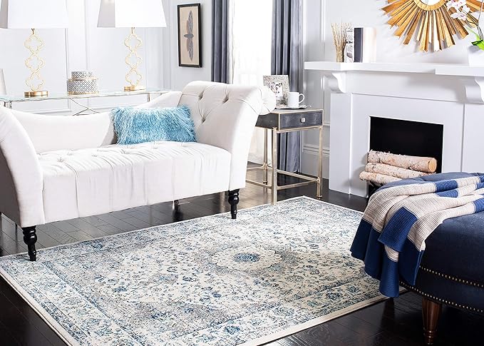 SAFAVIEH Evoke Collection Area Rug - 6'7" x 9', Ivory & Grey, Shabby Chic Oriental Medallion Design, Non-Shedding & Easy Care, Ideal for High Traffic Areas in Living Room, Bedroom (EVK220D)