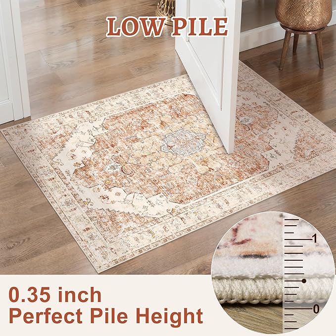 2x5 Washable Runner Rug for Hallways, Non Slip Vintage Runner, Soft Low Pile Long, Print Distressed Brick Red Carpet Runners for Kitchen Bedroom Entryway Bathroom Living Room