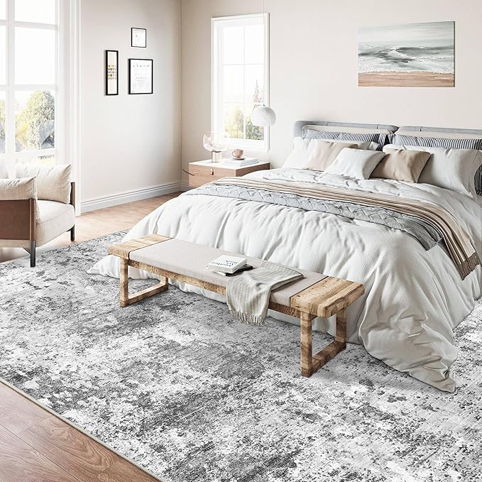 5x7 Living Room Rug Washable Gray Hallway Area Rugs Abstract Low Pile Carpet Bedroom Office Dining Room Kitchen Laundry Room Non Slip