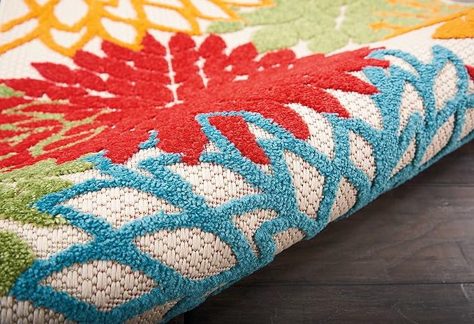 Nourison Aloha Indoor/Outdoor Green 2' x 6' Area Rug, Tropical, Botanical, Easy Cleaning, Non Shedding, Bed Room, Living Room, Dining Room, Deck, Backyard, Patio (2x6)